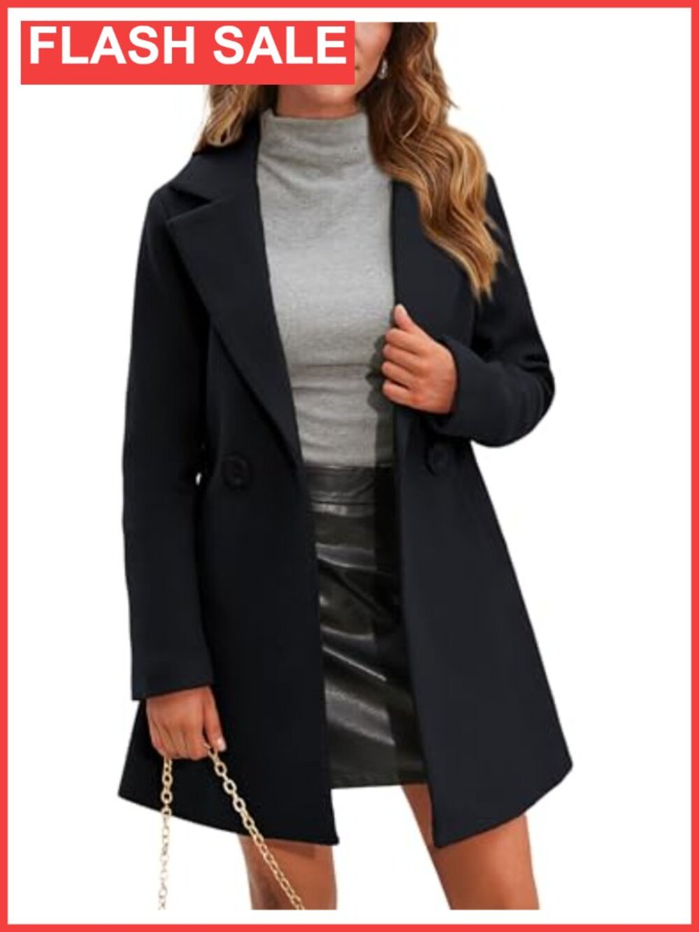 Wool Pea Coat Double Breasted Notched Lapel Trench Coat Winter Outerwear